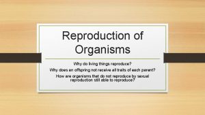 Reproduction of Organisms Why do living things reproduce