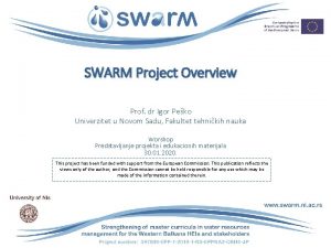 SWARM Project Overview Prof dr Igor Peko Univerzitet