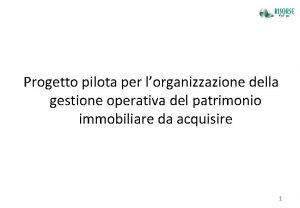 Progetto pilota per lorganizzazione della gestione operativa del