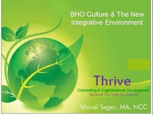 BHO Culture The New Integrative Environment Organizational Culture