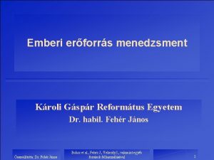 Emberi erforrs menedzsment Kroli Gspr Reformtus Egyetem Dr