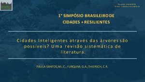 Resumo expandido Tema Cidades inovadoras 1 SIMPSIO BRASILEIRO