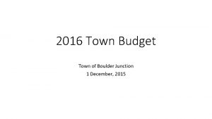 2016 Town Budget Town of Boulder Junction 1