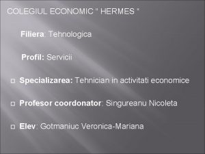COLEGIUL ECONOMIC HERMES Filiera Tehnologica Profil Servicii Specializarea
