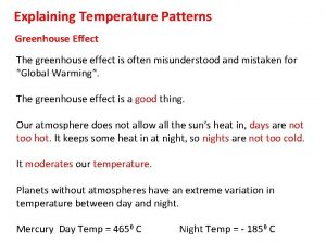Explaining Temperature Patterns Greenhouse Effect The greenhouse effect
