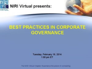 NIRI Virtual presents BEST PRACTICES IN CORPORATE GOVERNANCE