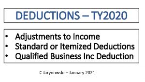 DEDUCTIONS TY 2020 Adjustments to Income Standard or