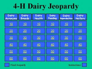 4 H Dairy Jeopardy Dairy Acronyms Dairy Breeds