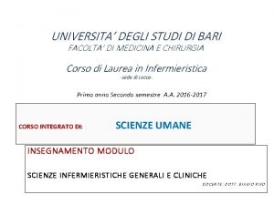 UNIVERSITA DEGLI STUDI DI BARI FACOLTA DI MEDICINA