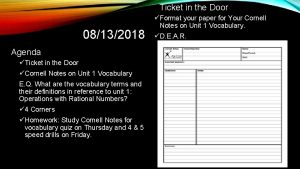 Ticket in the Door 08132018 Agenda Ticket in