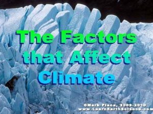 Identify five factors that affect climate and explain