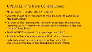 UPDATED info from College Board APHu G Exam