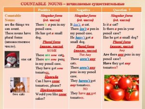 COUNTABLE NOUNS Positive Countable Nouns are things we