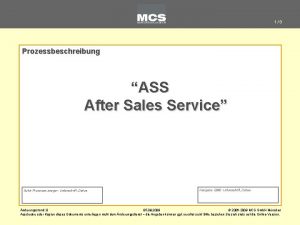 19 Prozessbeschreibung ASS After Sales Service Autor Prozessmanager