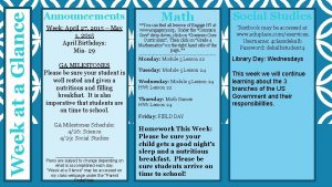 Week at a Glance Announcements Week April 27