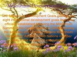 Millennium Development Goals The Millennium Development Goals MDGs
