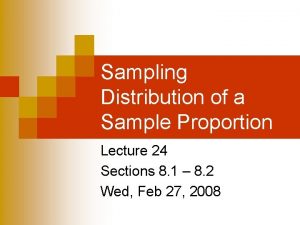 Sampling Distribution of a Sample Proportion Lecture 24