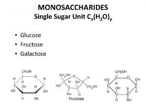 MONOSACCHARIDES Single Sugar Unit CxH 2 Oy Glucose