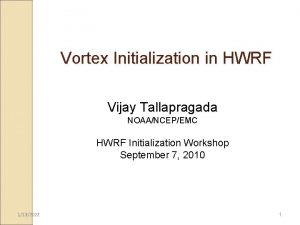 Vortex Initialization in HWRF Vijay Tallapragada NOAANCEPEMC HWRF