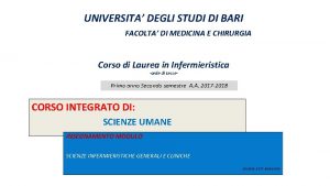 UNIVERSITA DEGLI STUDI DI BARI FACOLTA DI MEDICINA