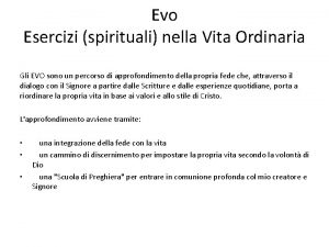 Evo Esercizi spirituali nella Vita Ordinaria Gli EVO