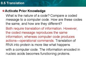 8 5 Translation Activate Prior Knowledge What is