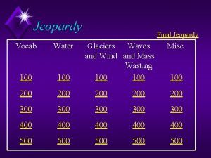 Jeopardy Final Jeopardy Vocab Water Glaciers Waves and