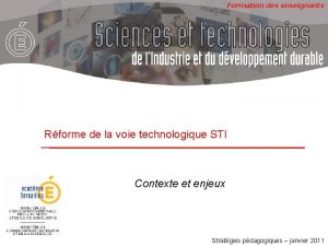 Formation des enseignants Rforme de la voie technologique