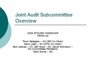 Joint Audit Subcommittee Overview 2009 IFTAIRP WORKSHOP TEMPE