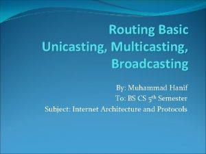 Routing Basic Unicasting Multicasting Broadcasting By Muhammad Hanif