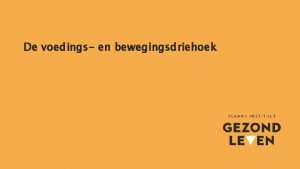 De voedings en bewegingsdriehoek Inhoud 1 Voedingsdriehoek Introductie