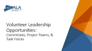Volunteer Leadership Opportunities Committees Project Teams Task Forces
