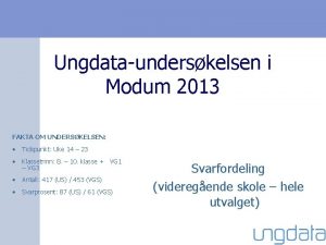 Ungdataunderskelsen i Modum 2013 FAKTA OM UNDERSKELSEN Tidspunkt