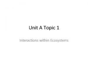 Unit A Topic 1 Interactions within Ecosystems I