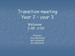 Transition meeting Year 2 year 3 Welcome 2