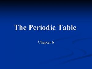 The Periodic Table Chapter 6 Dmitri Mendeleev n