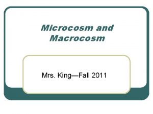 Microcosm and Macrocosm Mrs KingFall 2011 Microcosm and