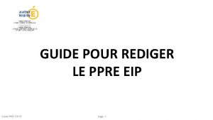 GUIDE POUR REDIGER LE PPRE EIP Guide PPREEIP78