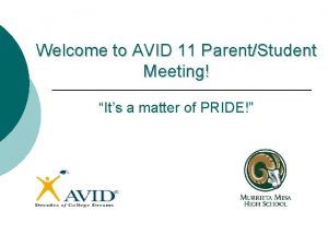 Welcome to AVID 11 ParentStudent Meeting Its a