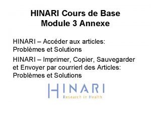 HINARI Cours de Base Module 3 Annexe HINARI