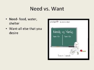 Need vs Want Need food water shelter Wantall