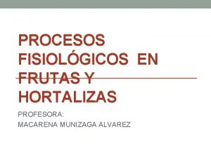 PROCESOS FISIOLGICOS EN FRUTAS Y HORTALIZAS PROFESORA MACARENA