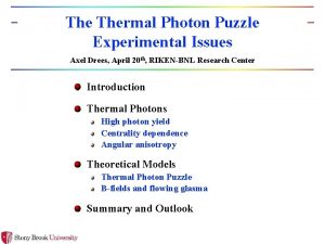 The Thermal Photon Puzzle Experimental Issues Axel Drees