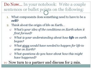 Do Now In your notebook Write a couple