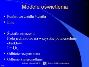 Modele owietlenia Punktowe rda wiata Inne wiato otoczenia