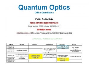 Quantum Optics Ottica Quantistica Fabio De Matteis fabio