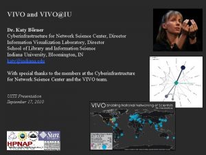 VIVO and VIVOIU Dr Katy Brner Cyberinfrastructure for