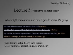 Tuesday 20 January Lecture 5 Radiative transfer theory