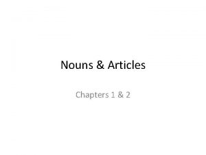 Nouns Articles Chapters 1 2 Count Nouns Count