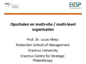 Opschalen en multisite multilevel organisaties Prof Dr Lucas